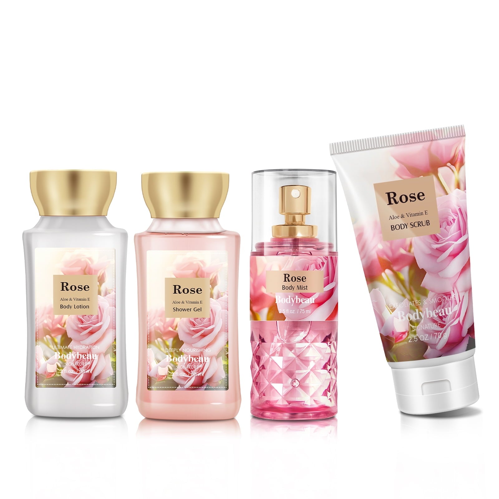Bodybeau Bath Set 4PCS Rose,Gel, Mist,Scrub and Lotion