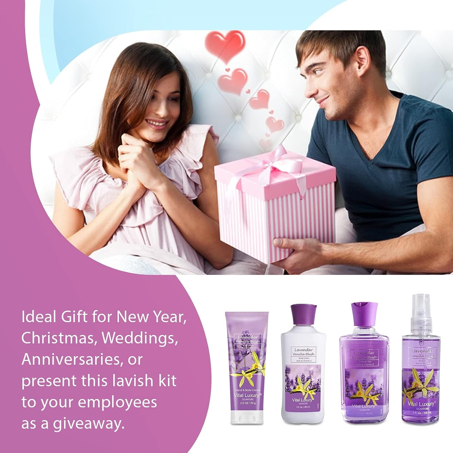 Vital Luxury Bath & Body Set,Lavender Scent for Unisex,with Body Lotion,Mist,Gel and Hand Cream