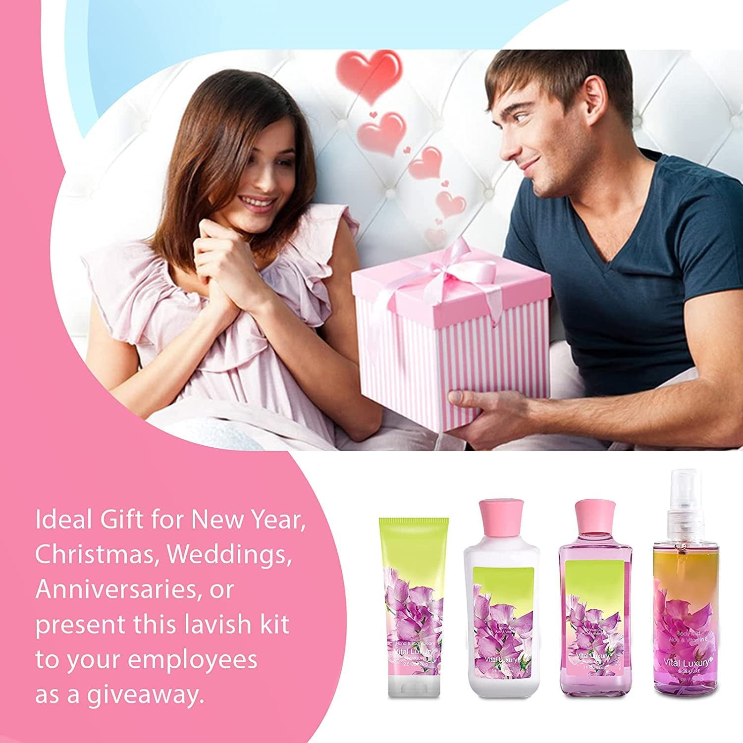 Vital Luxury Bath & Body Kit 4 Pcs,Pea Flower Scent Home Spa Set for Unisex,with Hand Cream,Body Lotion,Shower Gel and Body Mist