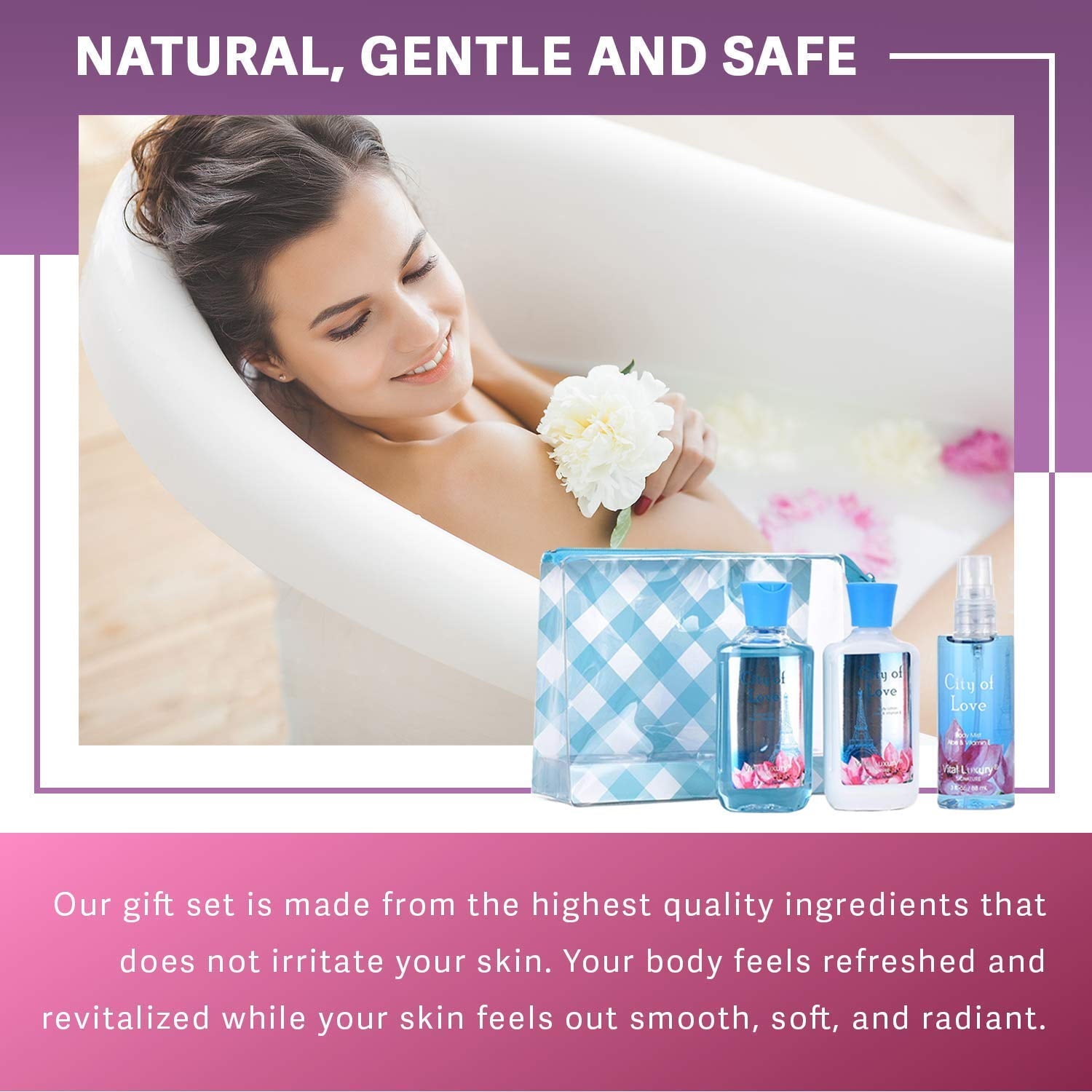 Vital Luxury Bath & Body Care Travel Set,Relax Scent for Unisex,with Body Lotion,Body Mist and Shower Gel