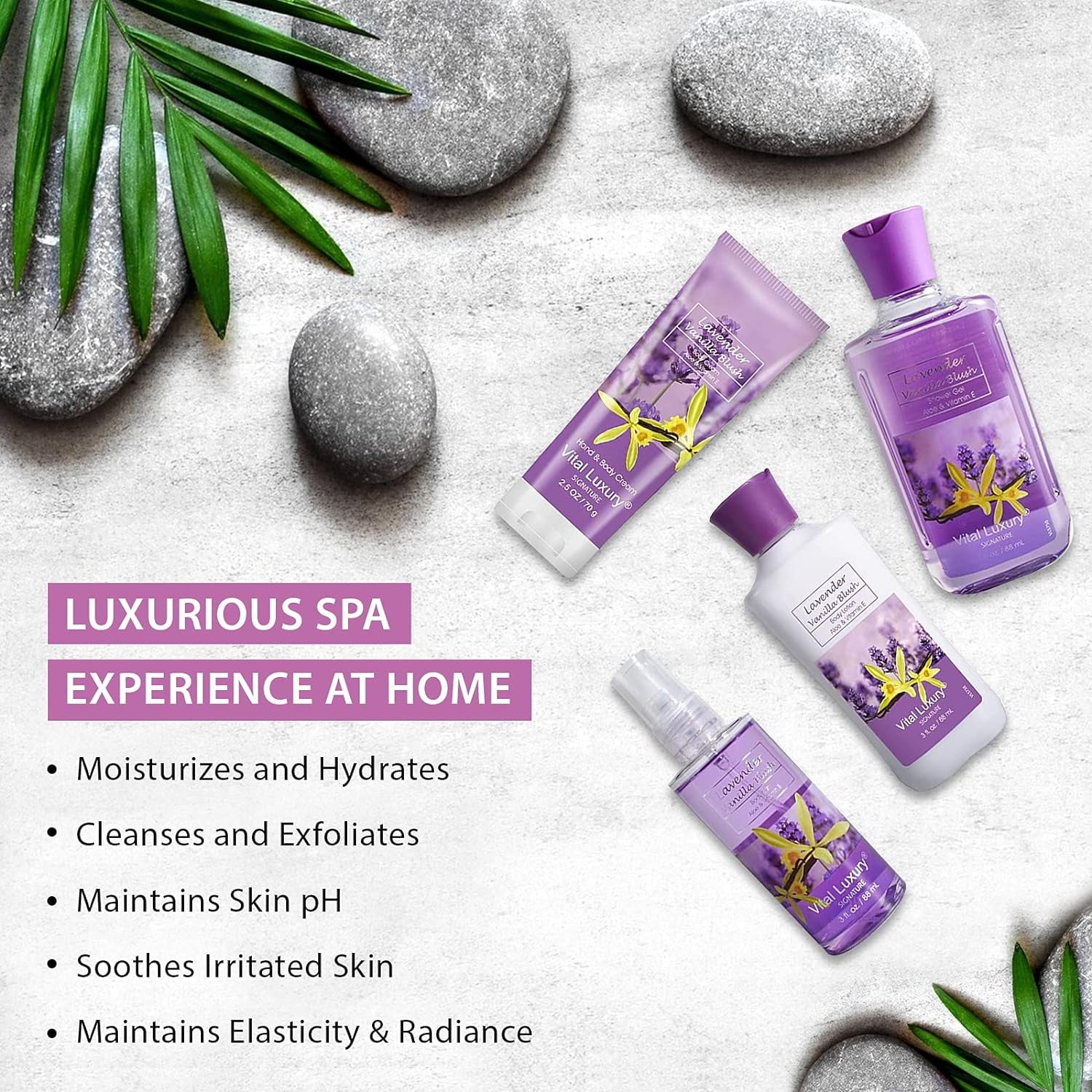 Vital Luxury Bath & Body Set,Lavender Scent for Unisex,with Body Lotion,Mist,Gel and Hand Cream