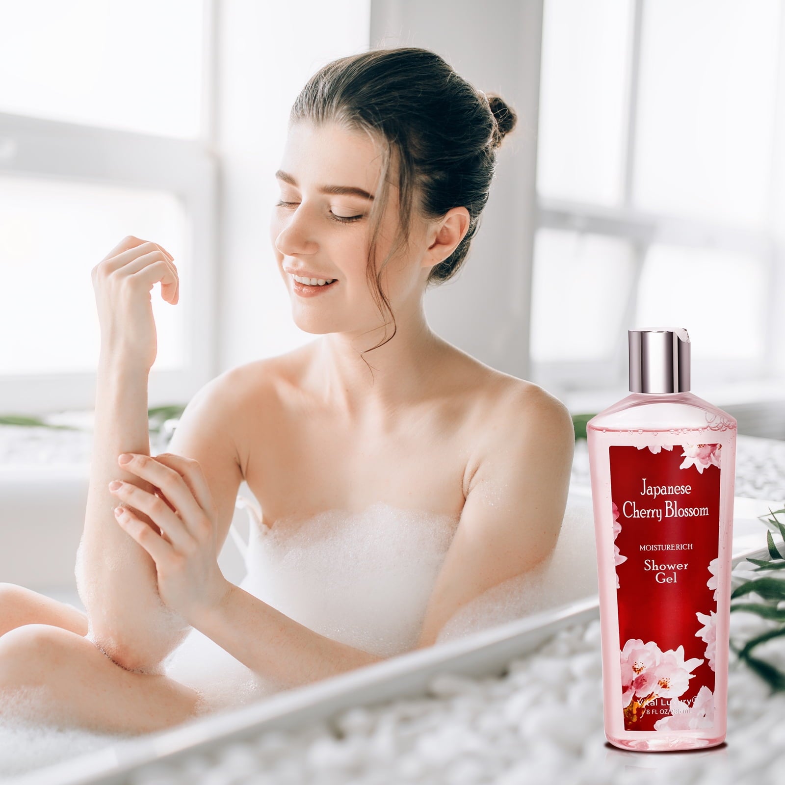 Vital Luxury Bath&Body Travel Set,Cherry Blossom Scent for Unisex,with Shower Gel and Body Cream