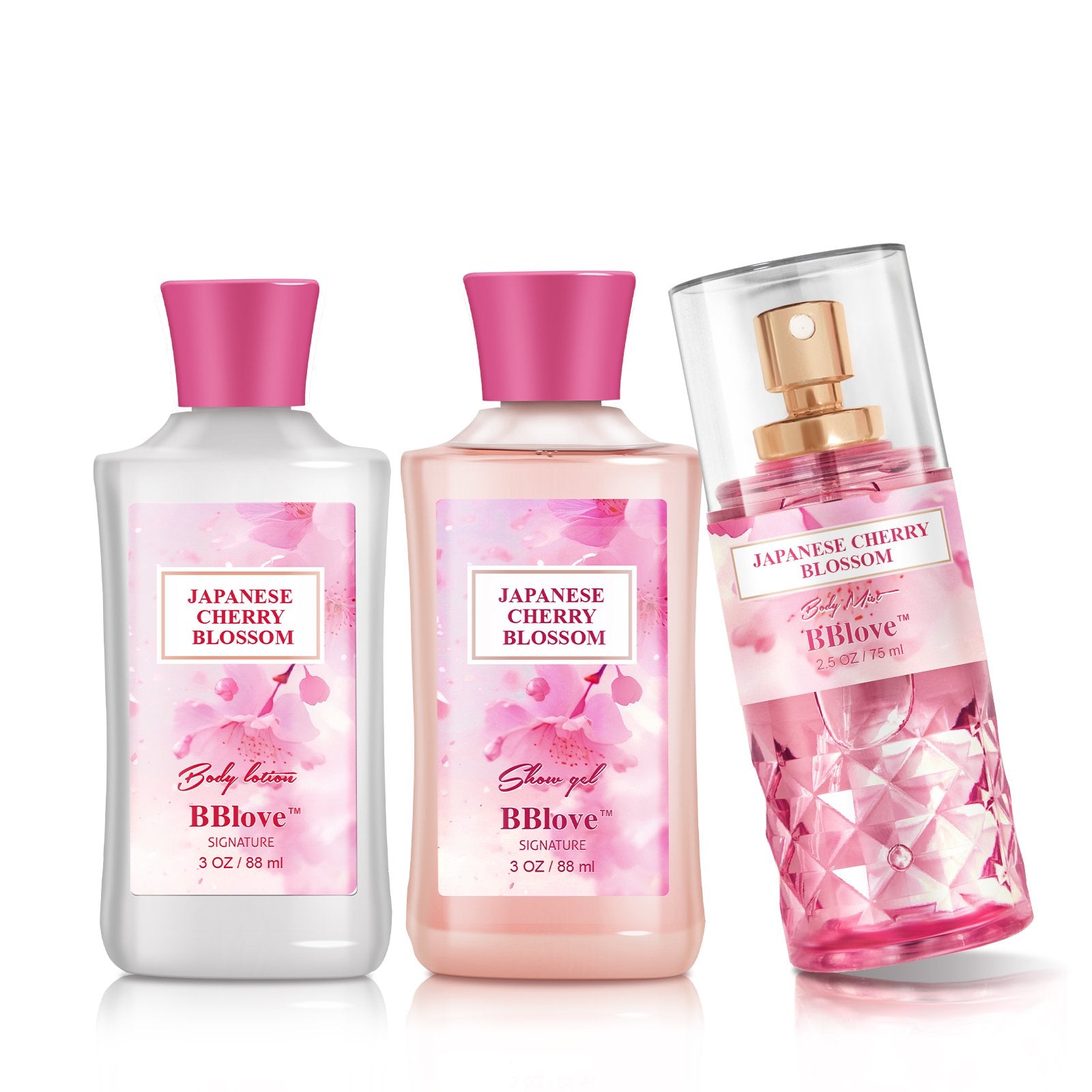 BBlove Bath and Body Care Set,Japanese Cherry Blossom Scents,Bath&Body 3 Set,with Body Lotion,Mist and Shower Gel