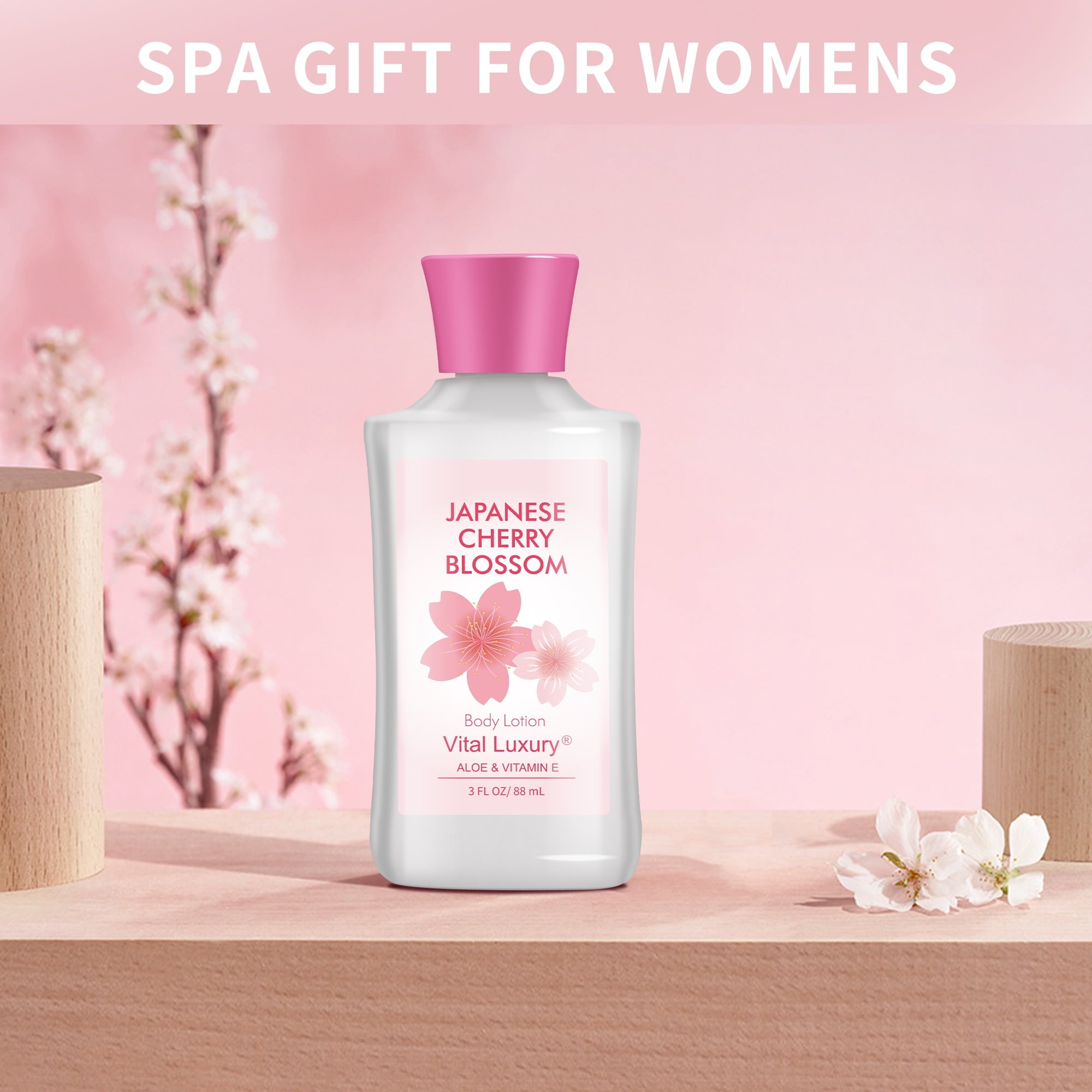 Vital Luxury Cherry Blossom Scented Bath and Body Gift Set, 3 Pieces,with Shower Gel,Body Lotion, and Body Mist