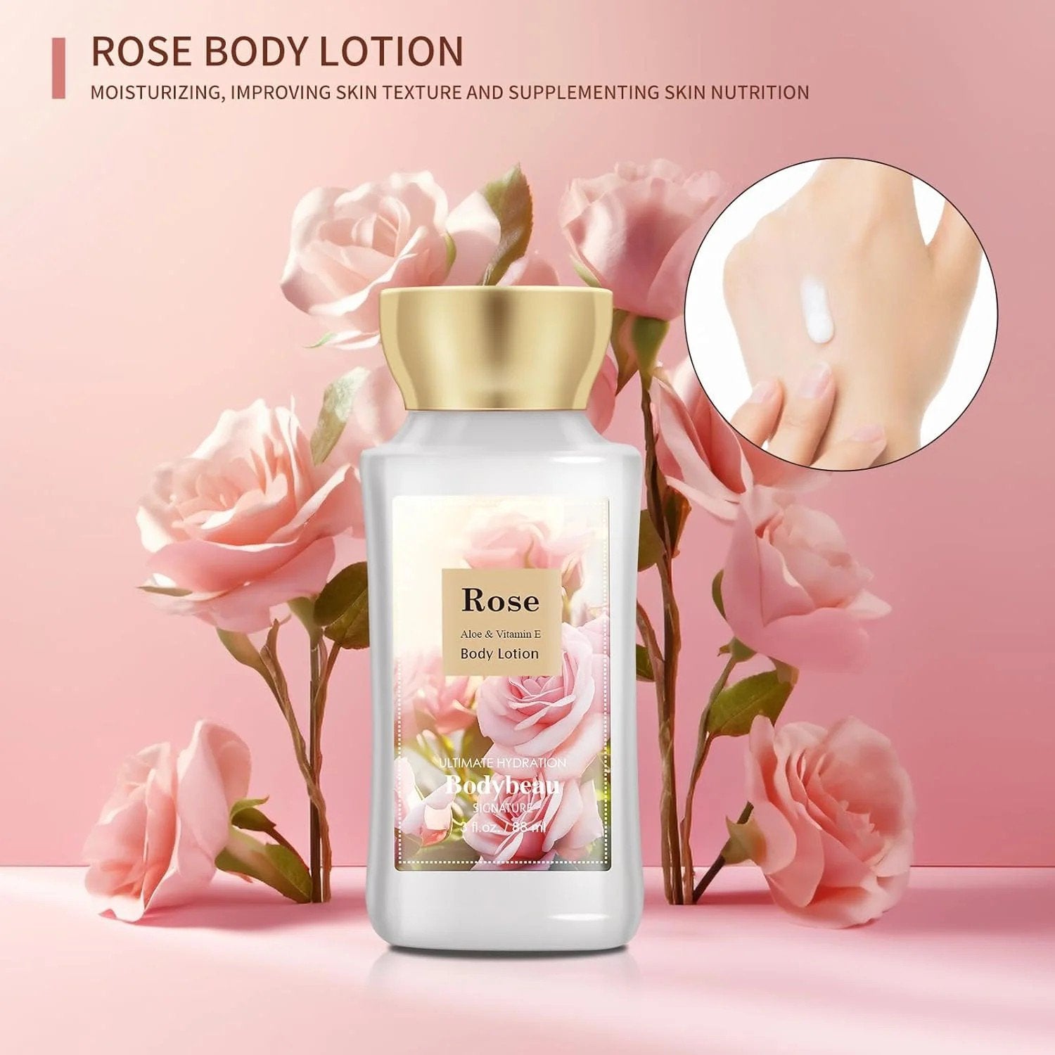 Bodybeau Bath and Body Set 4PCS Rose Scent,with Shower Gel, Body Mist,Body Scrub and Body Lotion