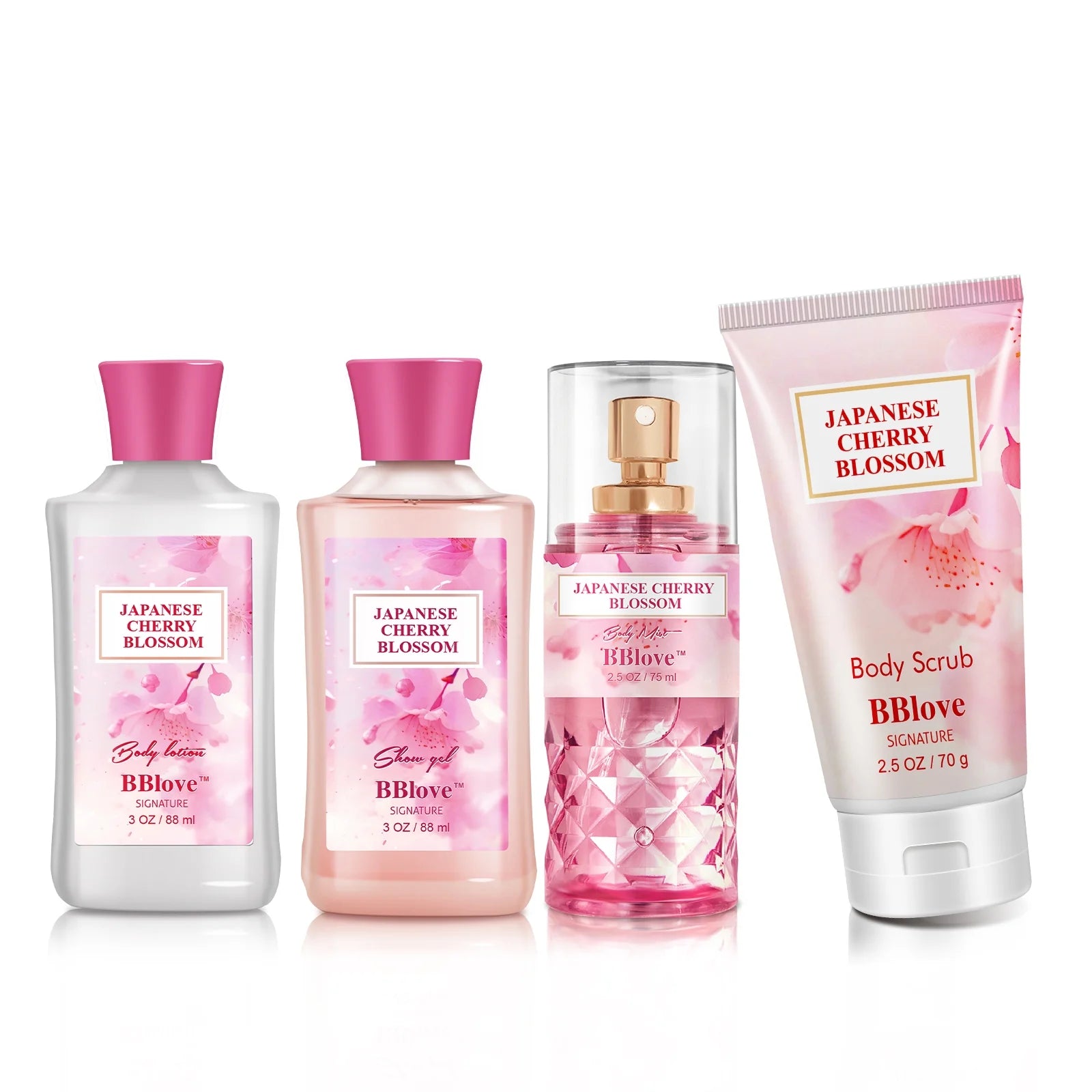 BBlove Bath and Body Care Set,Japanese Cherry Blossom Scents,Bath&Body 4 Set,with Body Lotion,Body Mist,Shower Gel and Body Scrub