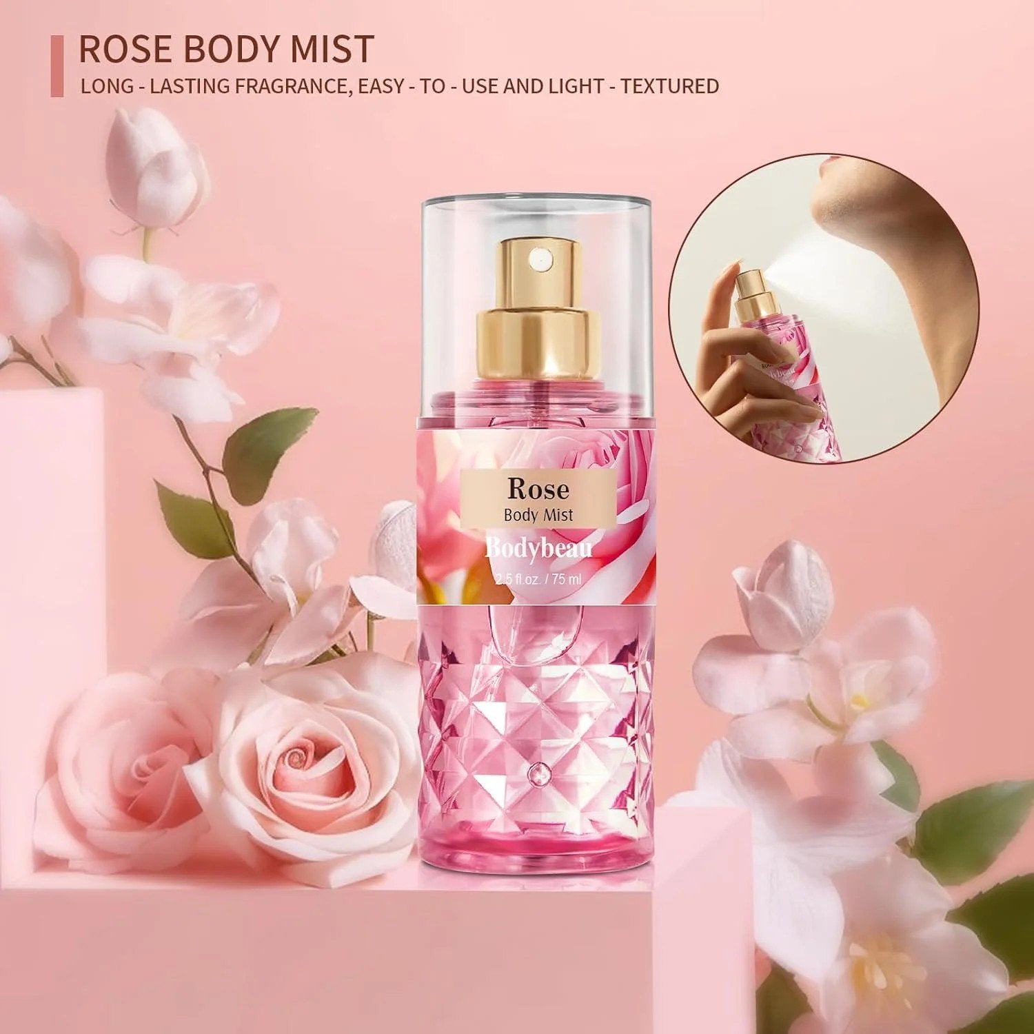 Bodybeau Bath and Body Set 4PCS Rose Scent,with Shower Gel, Body Mist,Body Scrub and Body Lotion