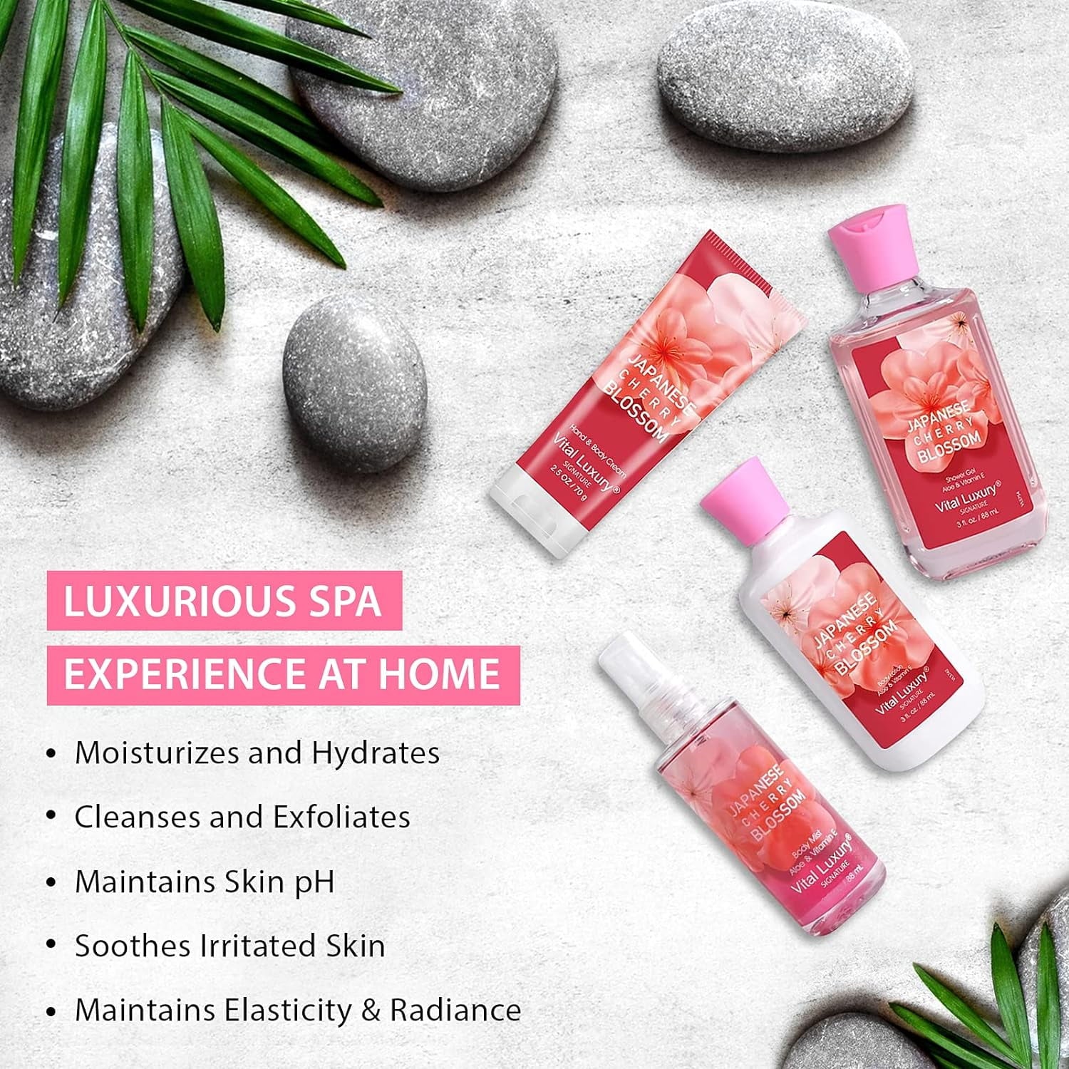 Vital Luxury Bath & Body Gifts Set-Japanese Cherry Blossom(Unisex)-Shower Gel,Lotion,Mist,Hand Cream