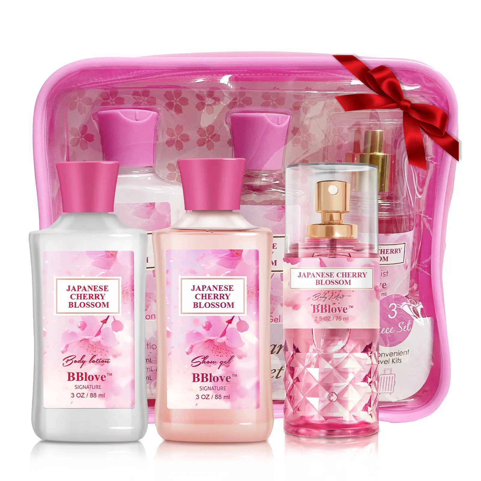 BBlove Bath and Body Care Set,Japanese Cherry Blossom Scents,Bath&Body 3 Set,with Body Lotion,Mist and Shower Gel