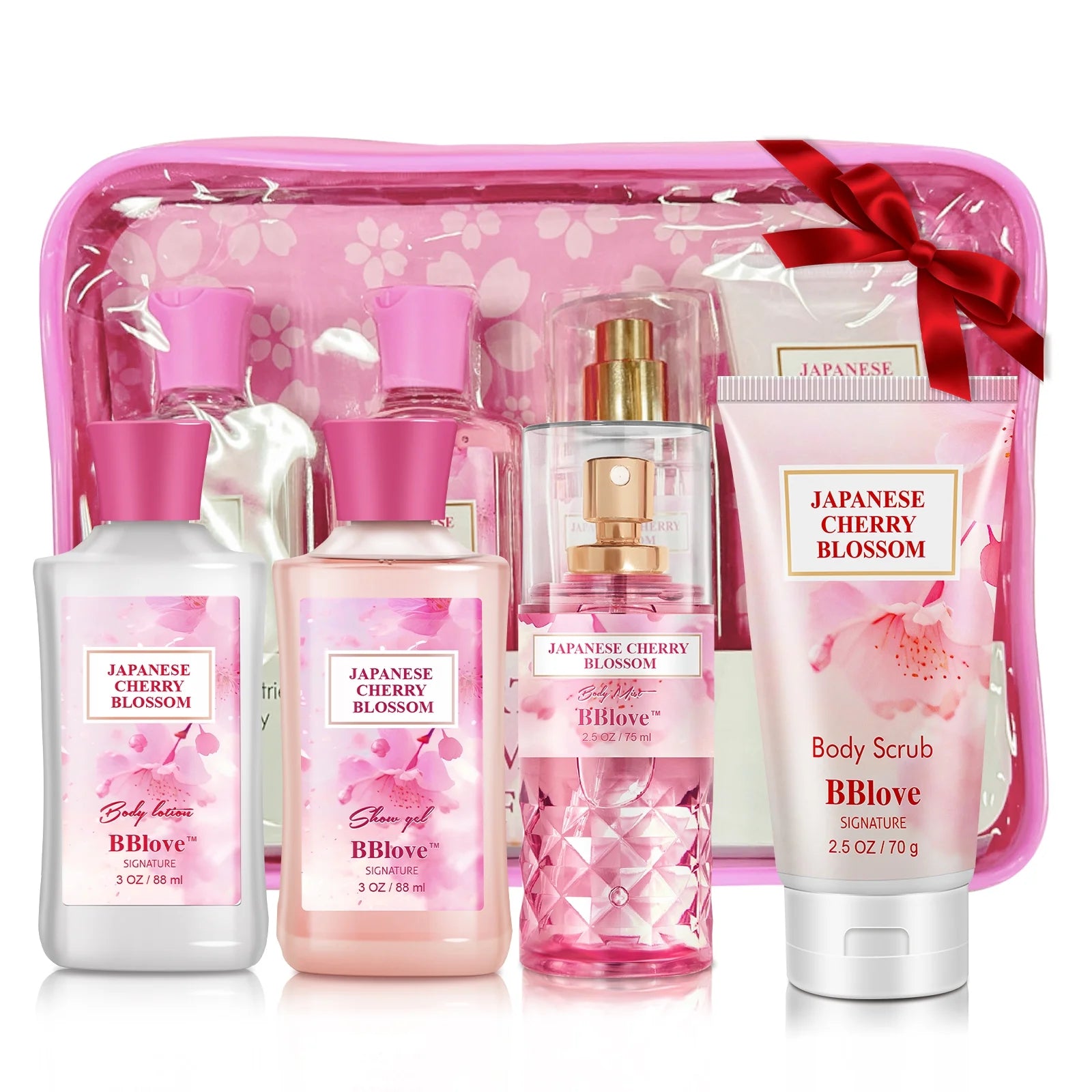 BBlove Bath and Body Care Set,Japanese Cherry Blossom Scents,Bath&Body 4 Set,with Body Lotion,Body Mist,Shower Gel and Body Scrub