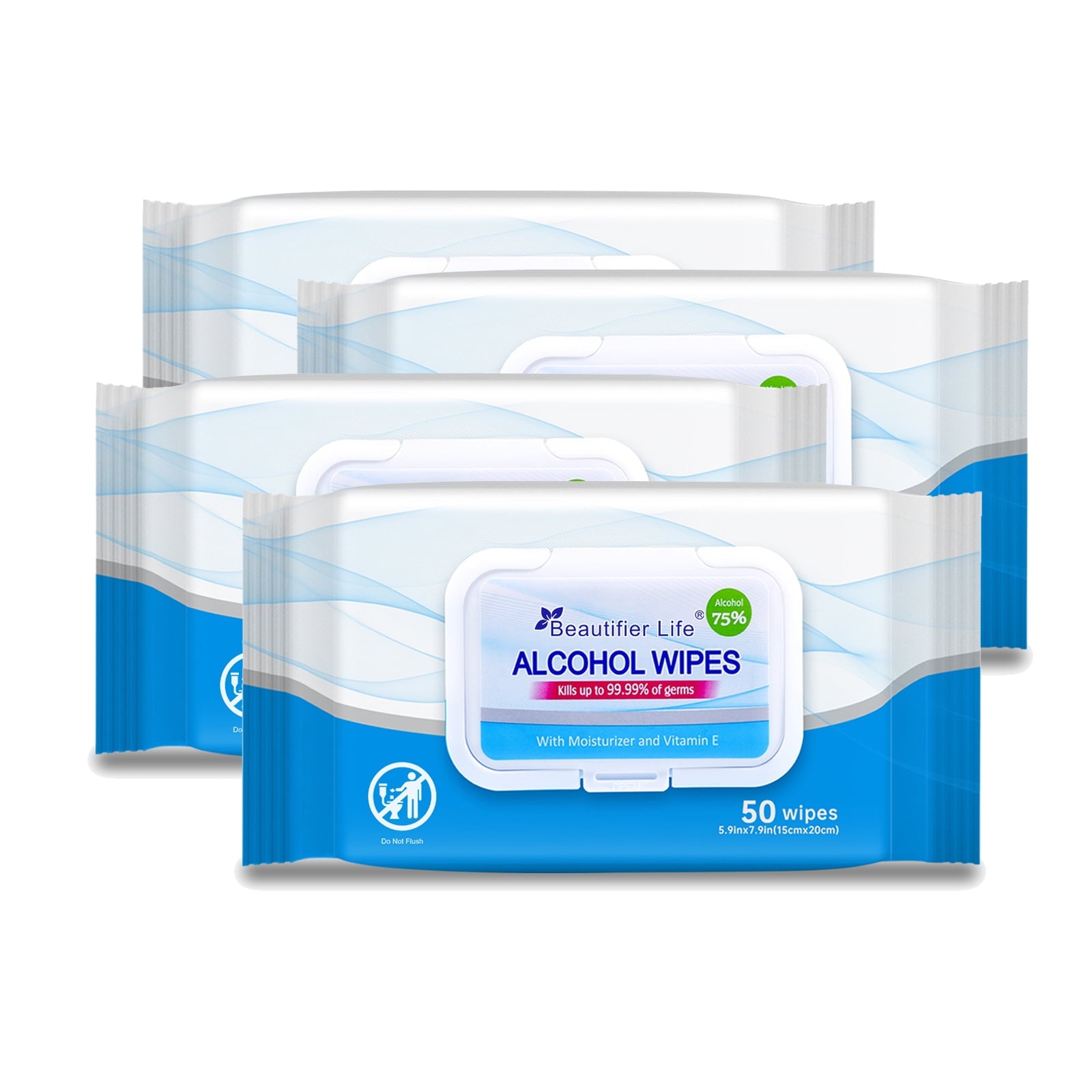 Beautifier Life Wet Wipes - 75% Alcohol Hand Wipes with Aloe and Vitamin E,4 Pack,200 Count in Total