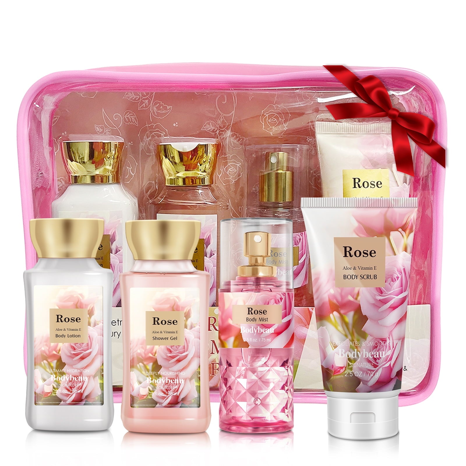 Bodybeau Bath Set 4PCS Rose,Gel, Mist,Scrub and Lotion