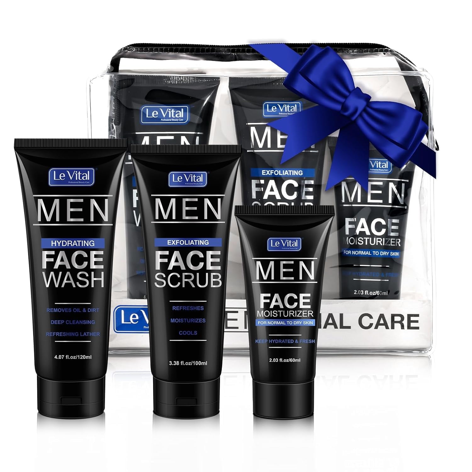 Le Vital Men's Skincare 3 Piece Set,Face Cleanser,Scrub & Cream Face Moisturizer,Great Gift for Men