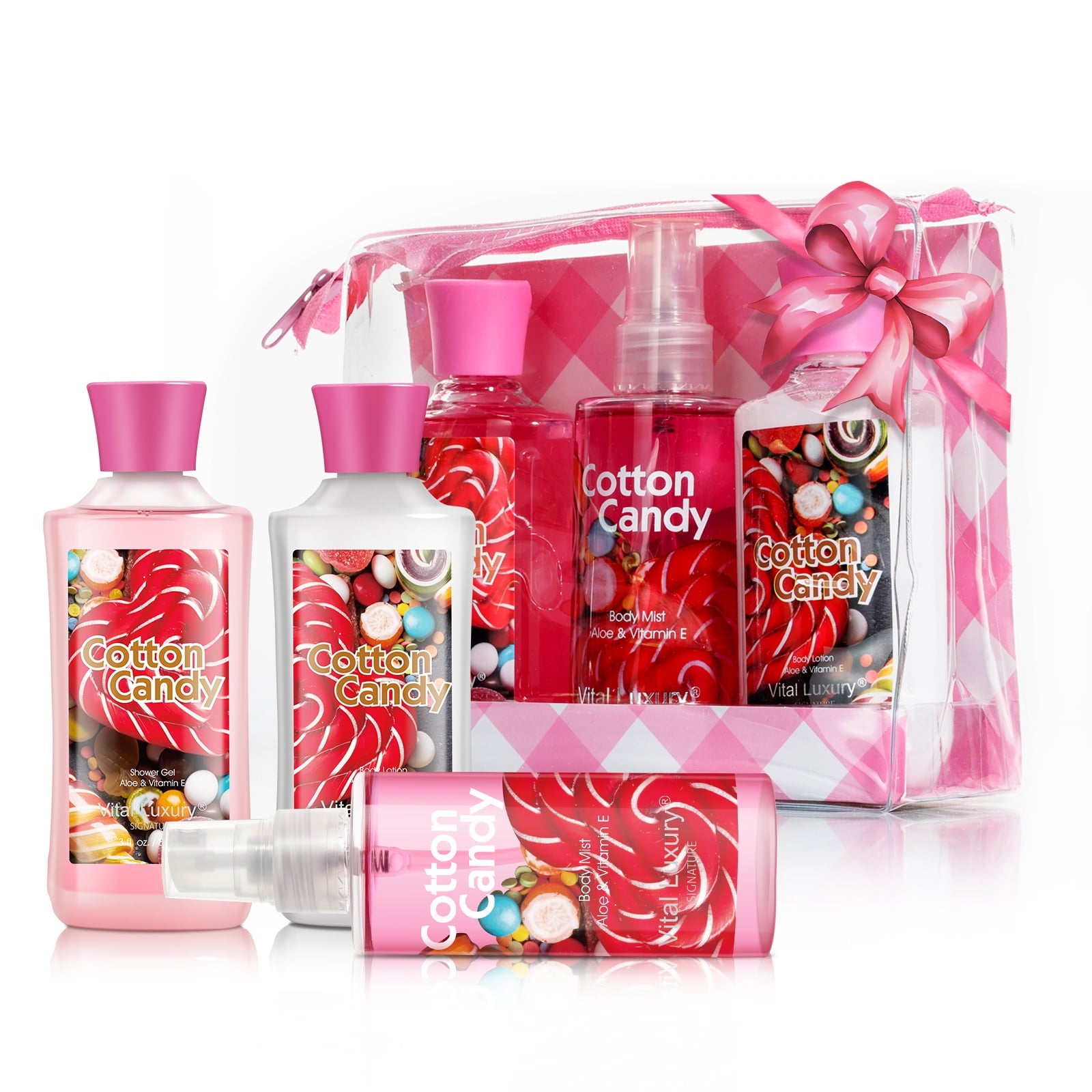 Vital Luxury Bath&Body Care Travel Set for Unisex,Cotton Candy Scents,with Body Lotion,Mist and Gel