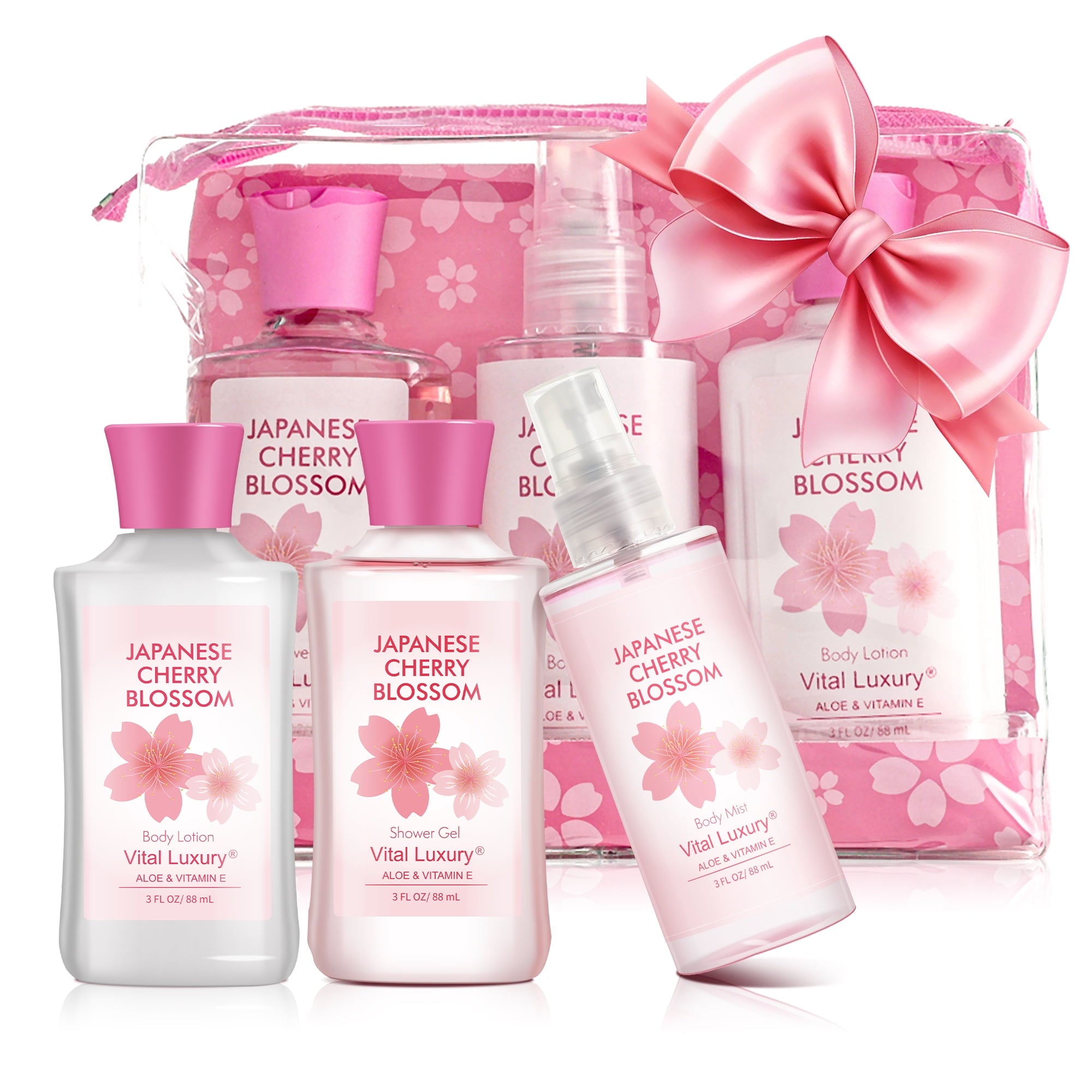 Vital Luxury Cherry Blossom Scented Bath and Body Gift Set, 3 Pieces,with Shower Gel,Body Lotion, and Body Mist