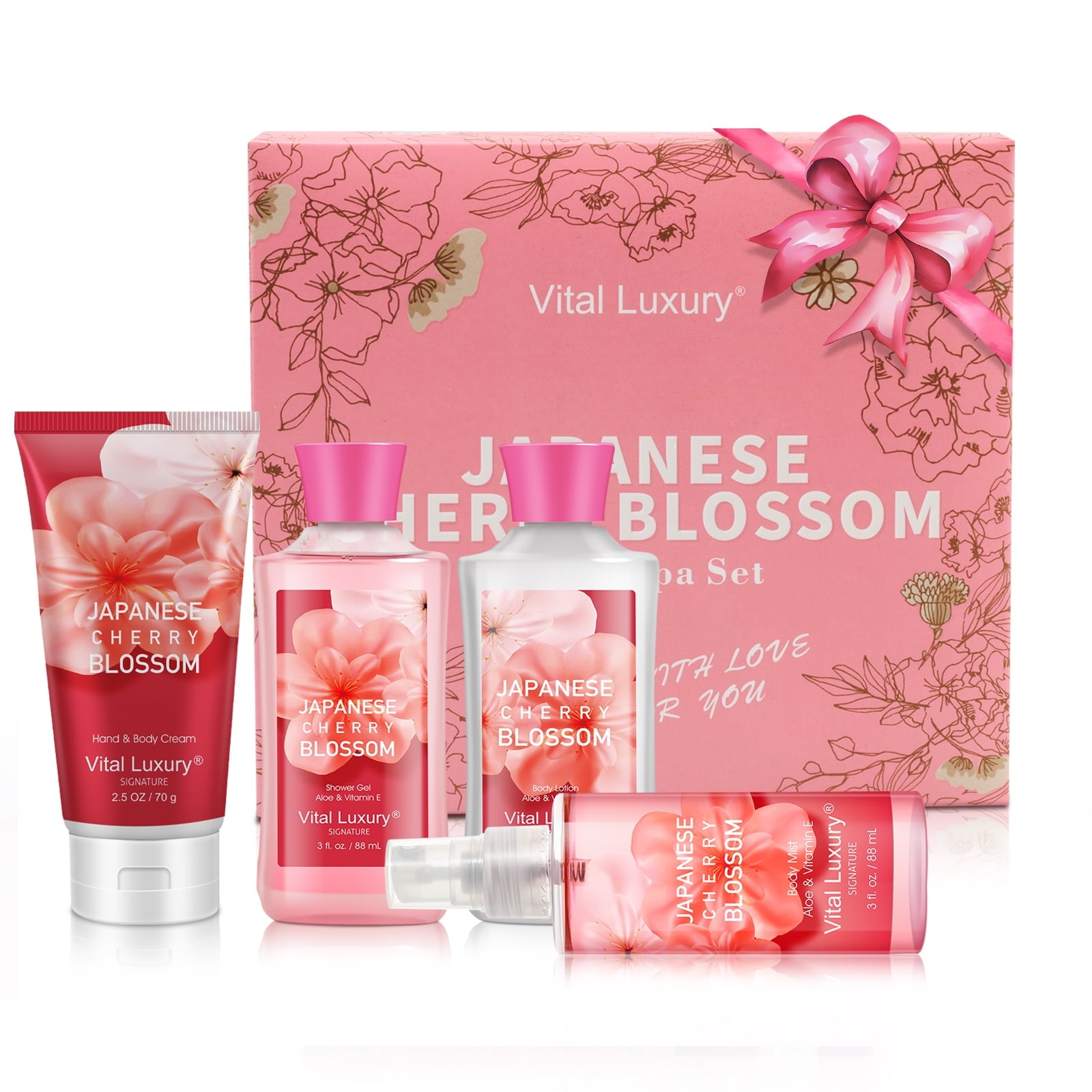 Vital Luxury Bath & Body Gifts Set-Japanese Cherry Blossom(Unisex)-Shower Gel,Lotion,Mist,Hand Cream