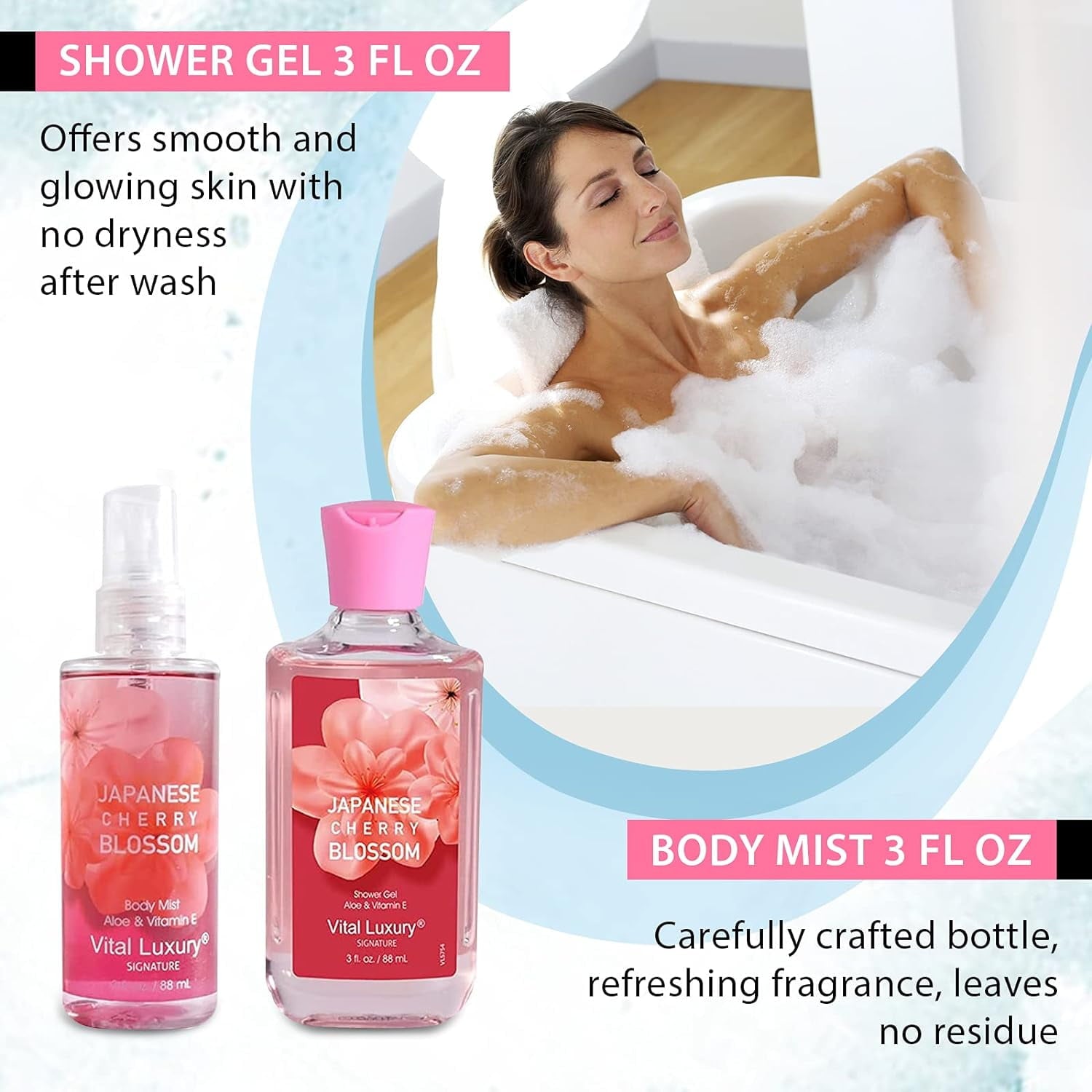 Vital Luxury Bath & Body Gifts Set-Japanese Cherry Blossom(Unisex)-Shower Gel,Lotion,Mist,Hand Cream