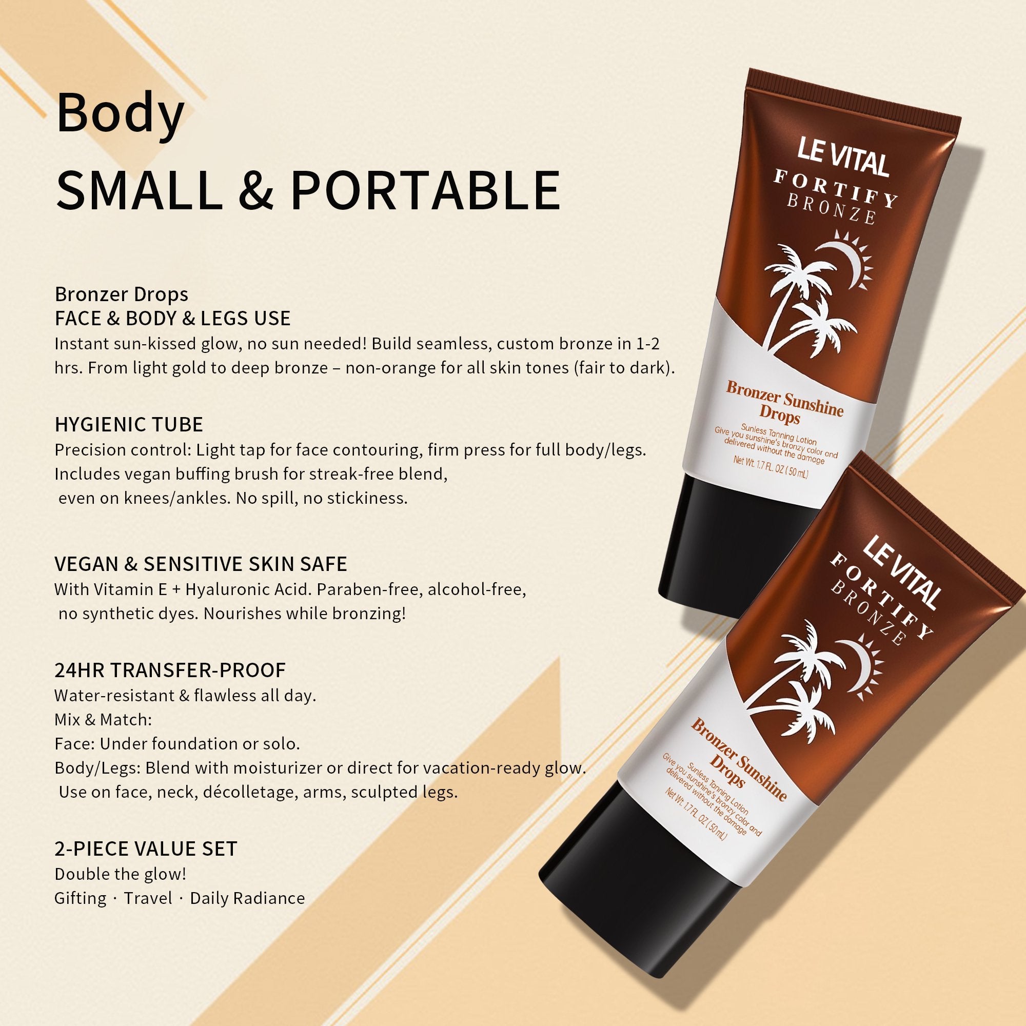 SKIN Bronzing Drops, Liquid Bronzer For Face & Skin, Creates A Sun-Kissed Glow, Infused With Vitamin E, Vegan & Cruelty-Free, Pure Gold, 1.7Fl oz (Pack of 2, 1.7, Fl Oz)