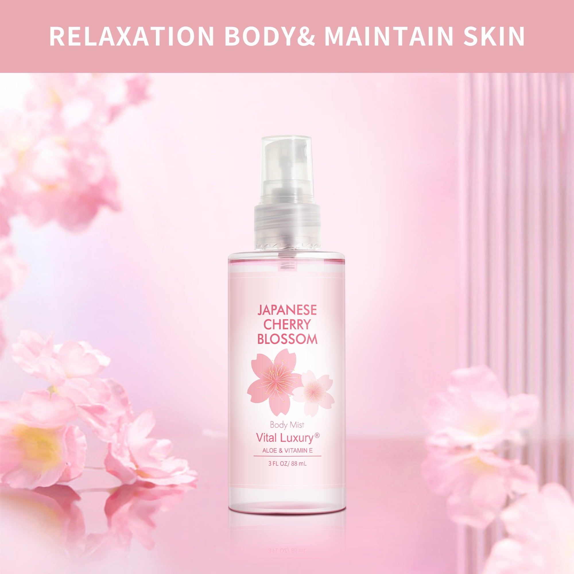 Vital Luxury Cherry Blossom Scented Bath and Body Gift Set, 3 Pieces,with Shower Gel,Body Lotion, and Body Mist
