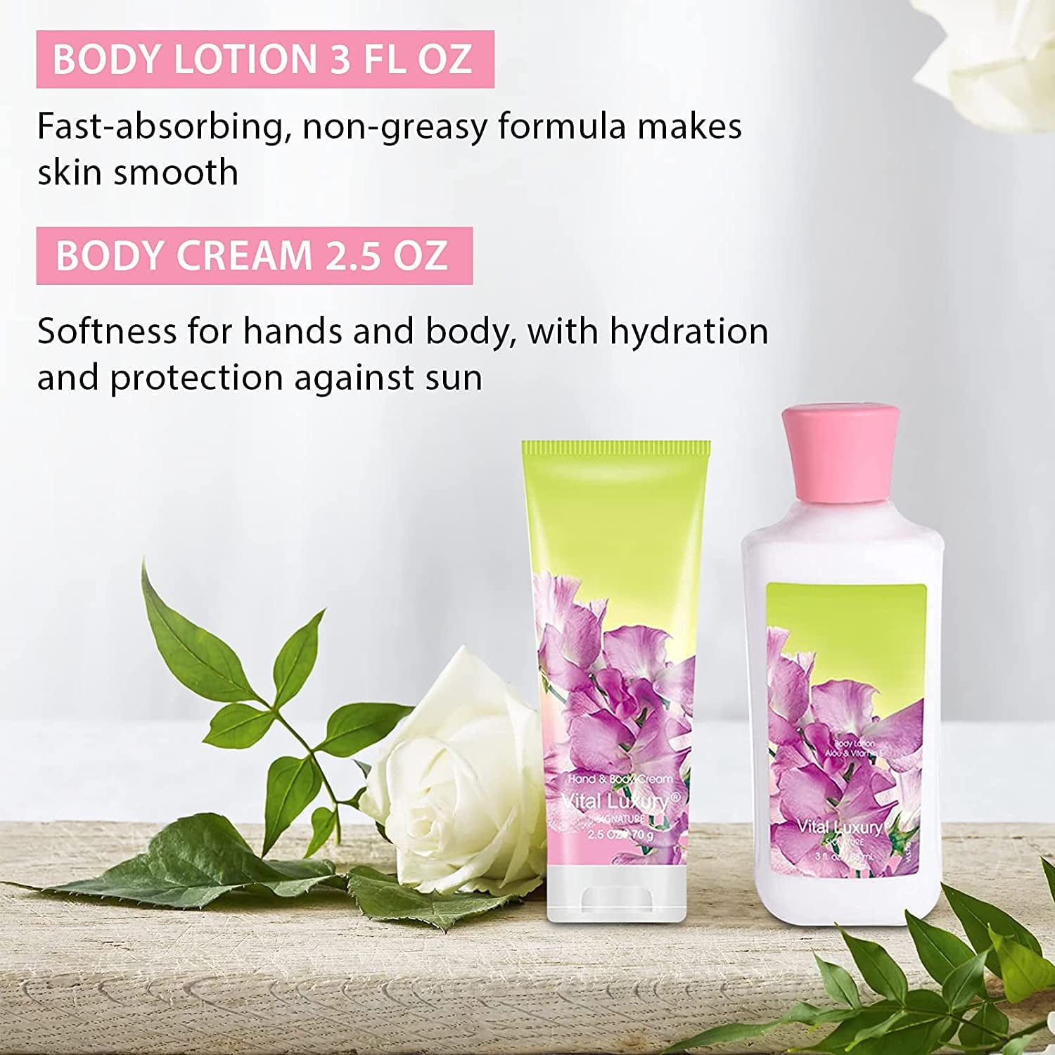 Vital Luxury Bath & Body Kit 4 Pcs,Pea Flower Scent Home Spa Set for Unisex,with Hand Cream,Body Lotion,Shower Gel and Body Mist