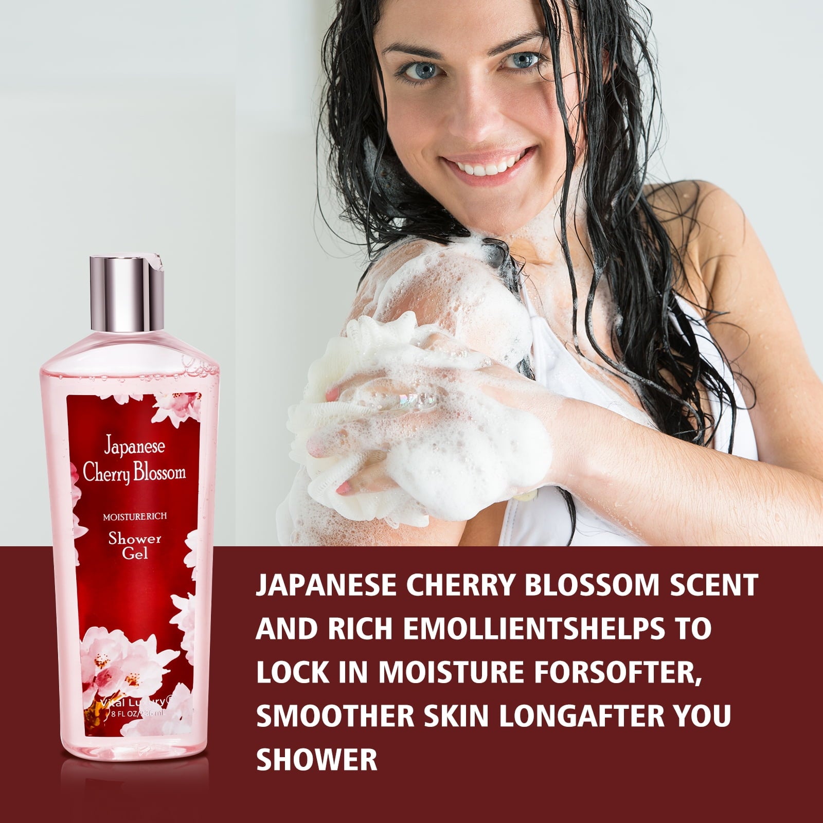 Vital Luxury Shower Gel&Body Cream Gift Set,Japanese Cherry Blossom Scent for Unisex,8 fl oz Each