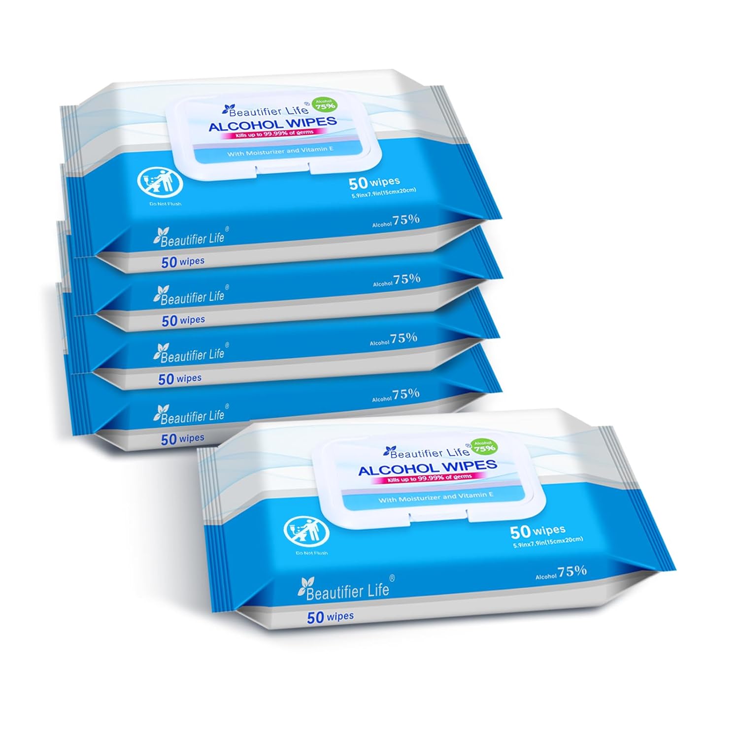 Beautifier Life Wet Wipes - 75% Alcohol Hand Wipes with Aloe and Vitamin E,4 Pack,200 Count in Total