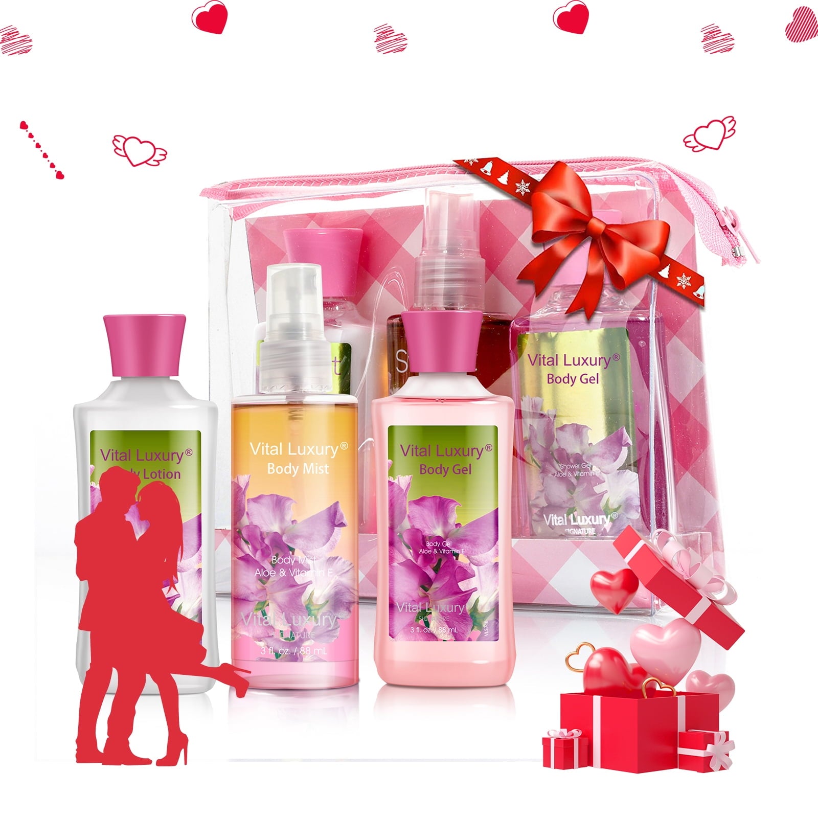 Vital Luxury Bath&Body Care Gift Travel Set,with Body Lotion,Gel and Mist,Pea Flower Scent for Unisex,Great for Gifting and Travel