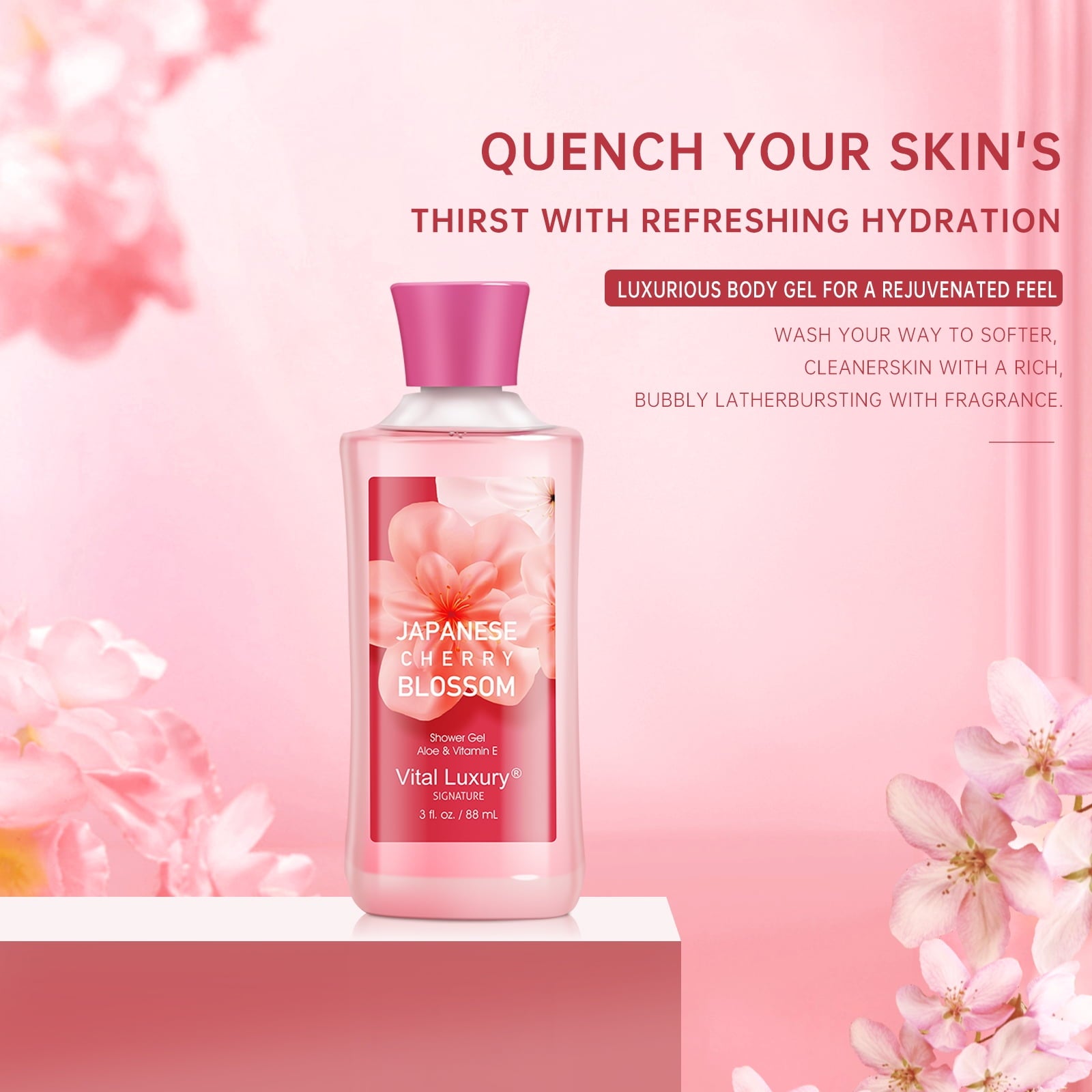 Vital Luxury Bath & Body Care Gift and Travel Set,Japanese Cherry Blossom Scent,with Body Lotion,Shower Gel and Body Mist