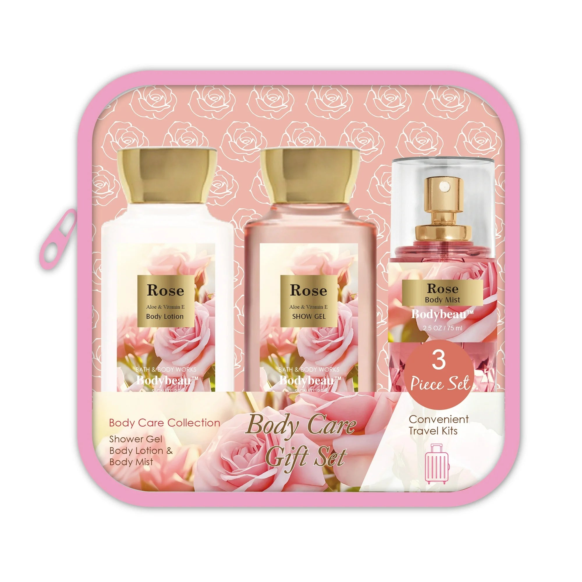 Bodybeau Bath Set 3PCS Rose, Gel, Mist and Lotion