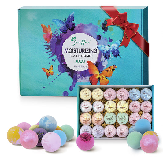 Beautifier Life 24 Pack Moisturizing Bath Bombs Gift Set, Natural Refreshing Bubble Bath Kit with Relaxing Scents, Made from Essential Oils for Bubble and Spa Bath – Ideal for Dry Skin Moisturize