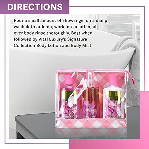 Vital Luxury Bath & Body Care Travel Set Pea Flower Scent Home Spa Set with Body Lotion, Shower Gel and Fragrance Mist, Christmas Gifts for Her and Him