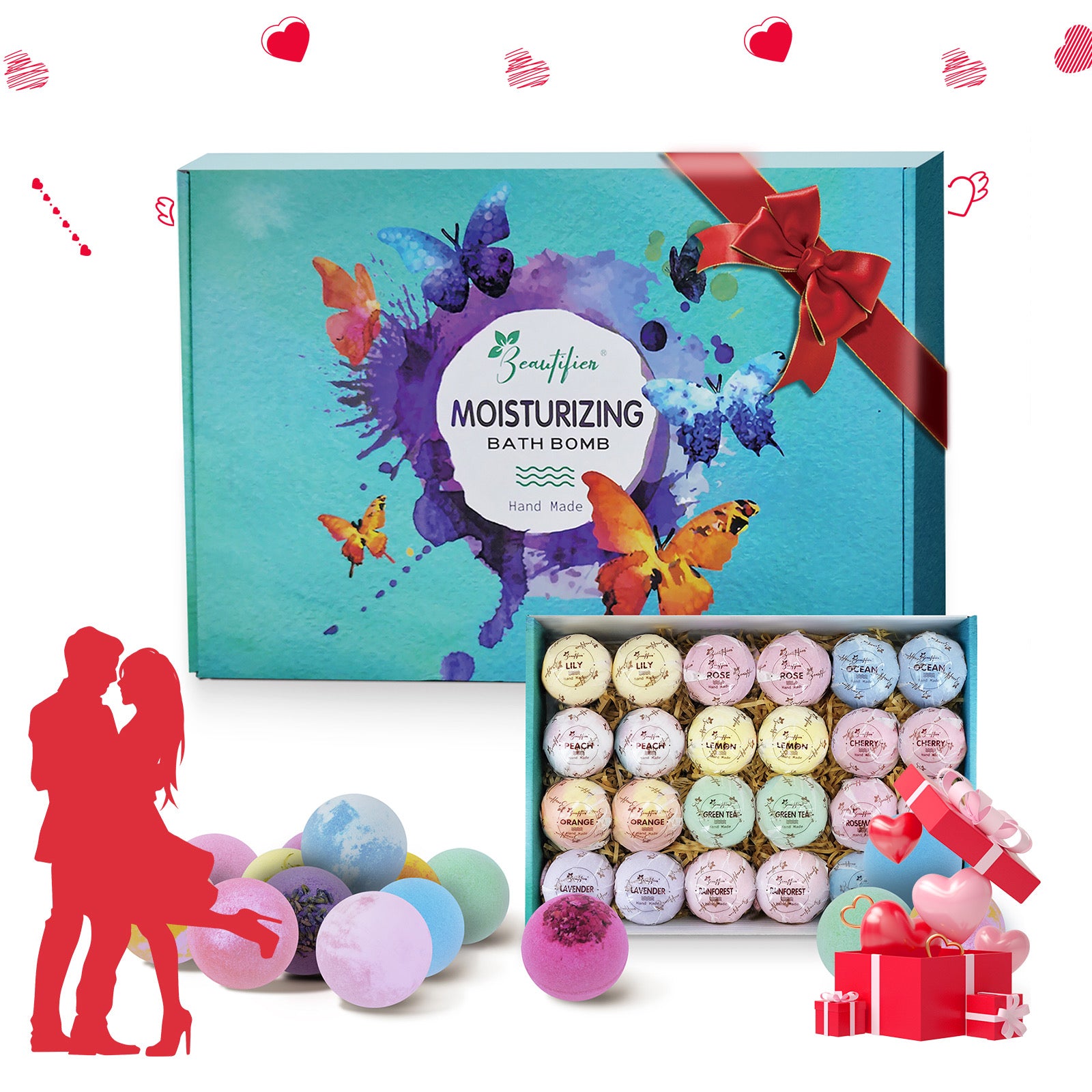 Beautifier Life 24 Pack Moisturizing Bath Bombs Gift Set,Bubble Bath Kit,Colorful,12 Scents