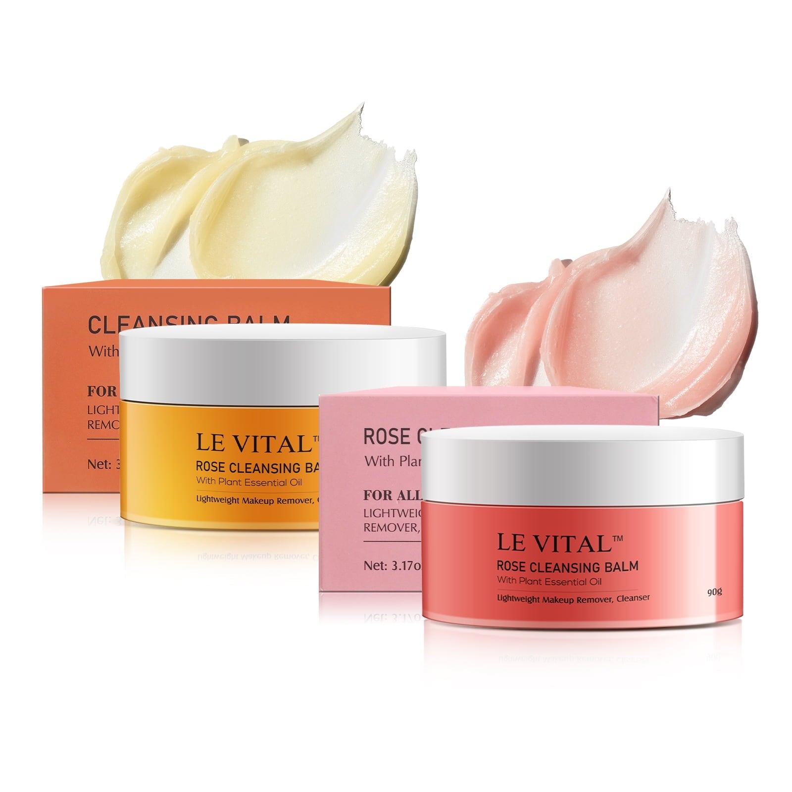 Cleansing Balm, Plant Essential Oil Makeup Remover for Sensitive & Dry Skin, 1-Step Gentle Cleanser for Heavy Makeup, Sunscreen & Women’s Skincare,Travel-Friendly (Pack of 2, Tangerine & Rose)