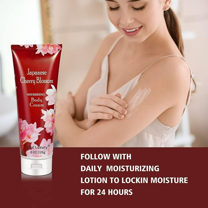 Vital Luxury Cherry Blossom Shower Gel & Body Cream Set - Nourishing Skincare - 8 fl.oz Each, Unisex Scent - Great for Gifting