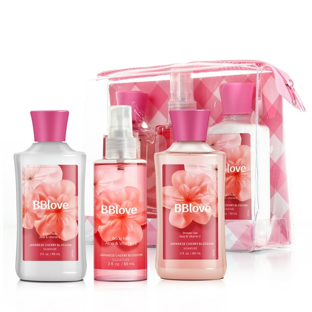 BBlove Bath Set 3PCS Japanese Cherry Blossom, with Body Lotion,Shower Gel and Body Mist
