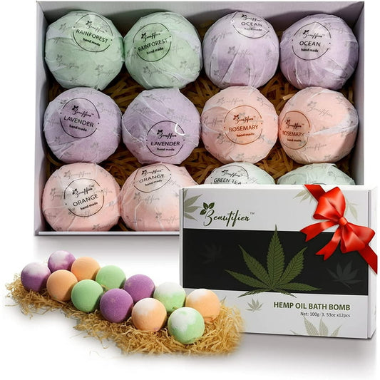 Beautifier Life Bath Bombs Gift Set Natural Refreshing Bubble Bath Kit with 6 Relaxing Scents Made from Pure Essential Oil for Bubble and Spa Bath, Valentines Day Gifts (Set of 12)