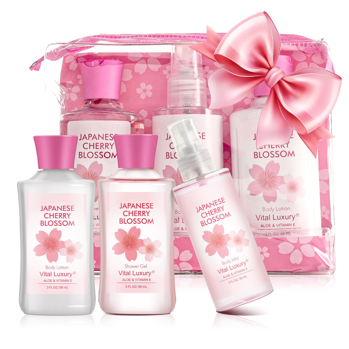 Body Set Vital Luxury Cherry Blossom Scented Bath and Body Gift Set, 3 Pieces,w