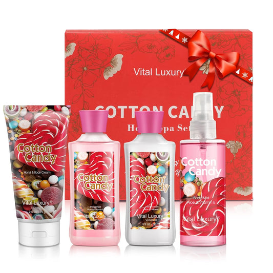 Vital Luxury Cotton Candy Bath & Body Kit, 3 Fl Oz, Ideal Skincare Gift Home Spa Set, Includes Body Lotion, Shower Gel, Body Cream, and Fragrance Mist