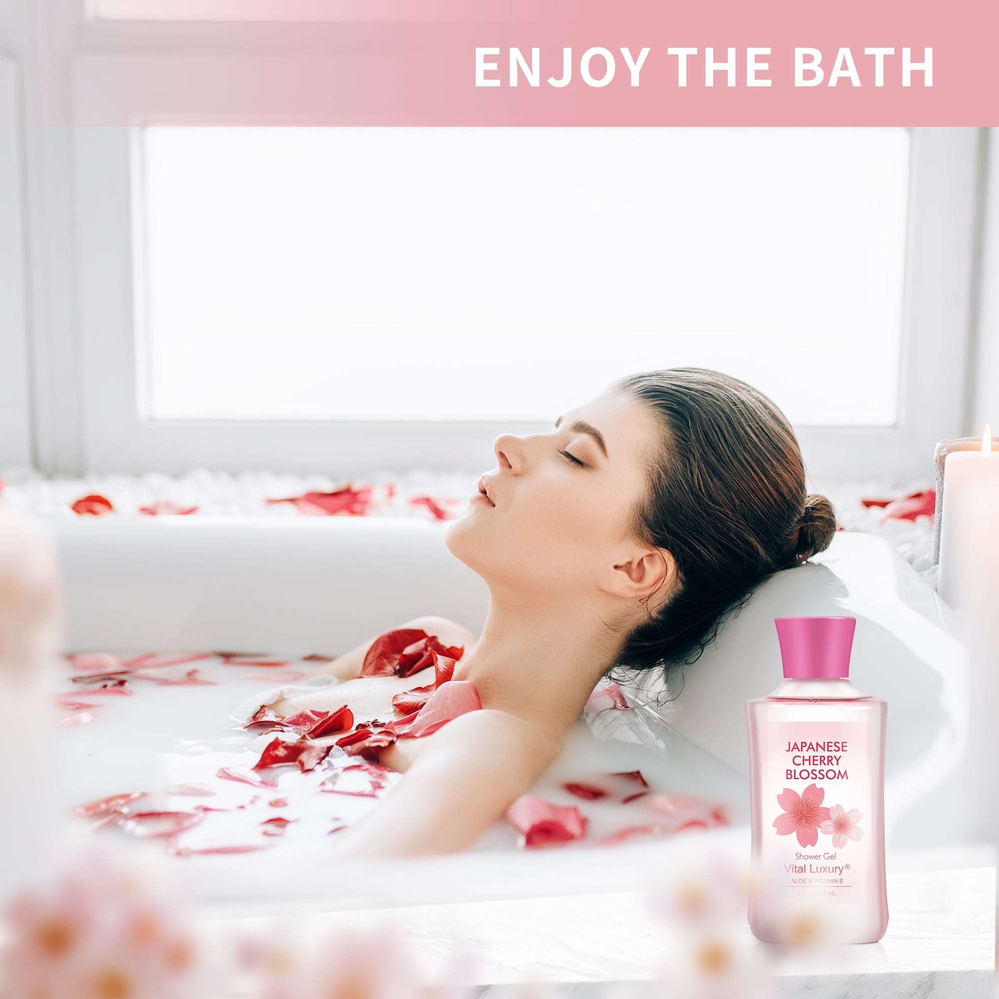 Vital Luxury Cherry Blossom Scented Bath and Body Gift Set, 3 Pieces,with Shower Gel,Body Lotion, and Body Mist