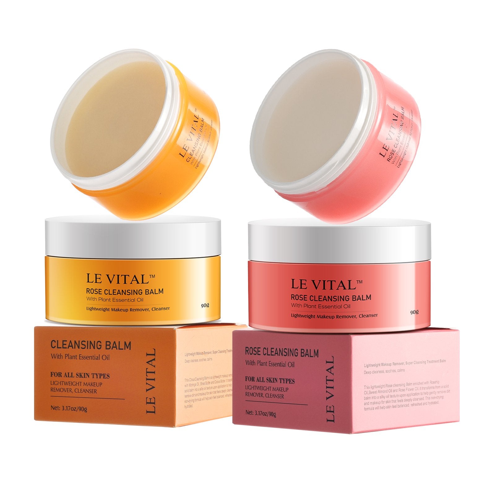 Cleansing Balm, Plant Essential Oil Makeup Remover for Sensitive & Dry Skin, 1-Step Gentle Cleanser for Heavy Makeup, Sunscreen & Women’s Skincare,Travel-Friendly (Pack of 2, Tangerine & Rose)