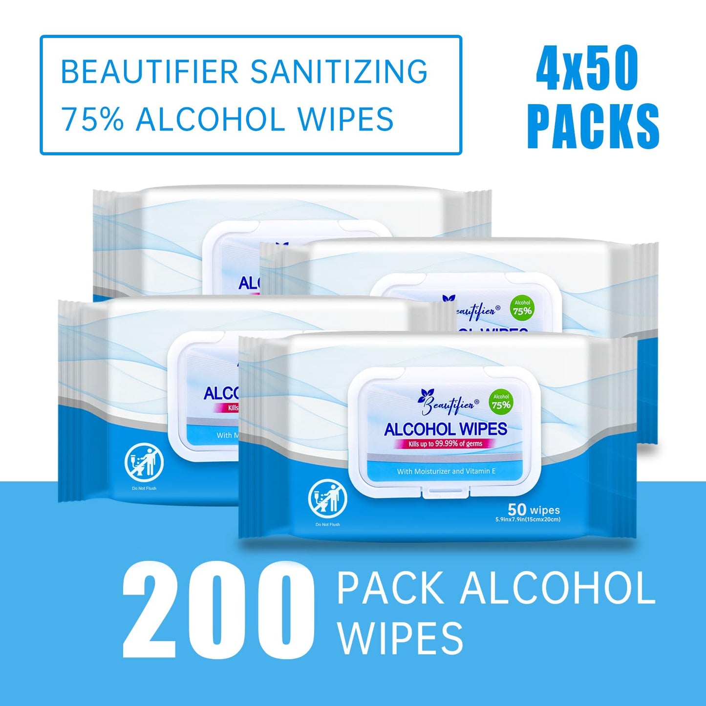 Beautifier Life Wet Wipes,Hand Sanitizer 75% Alcohol Wipes with Aloe and Vitamin E,200 Count