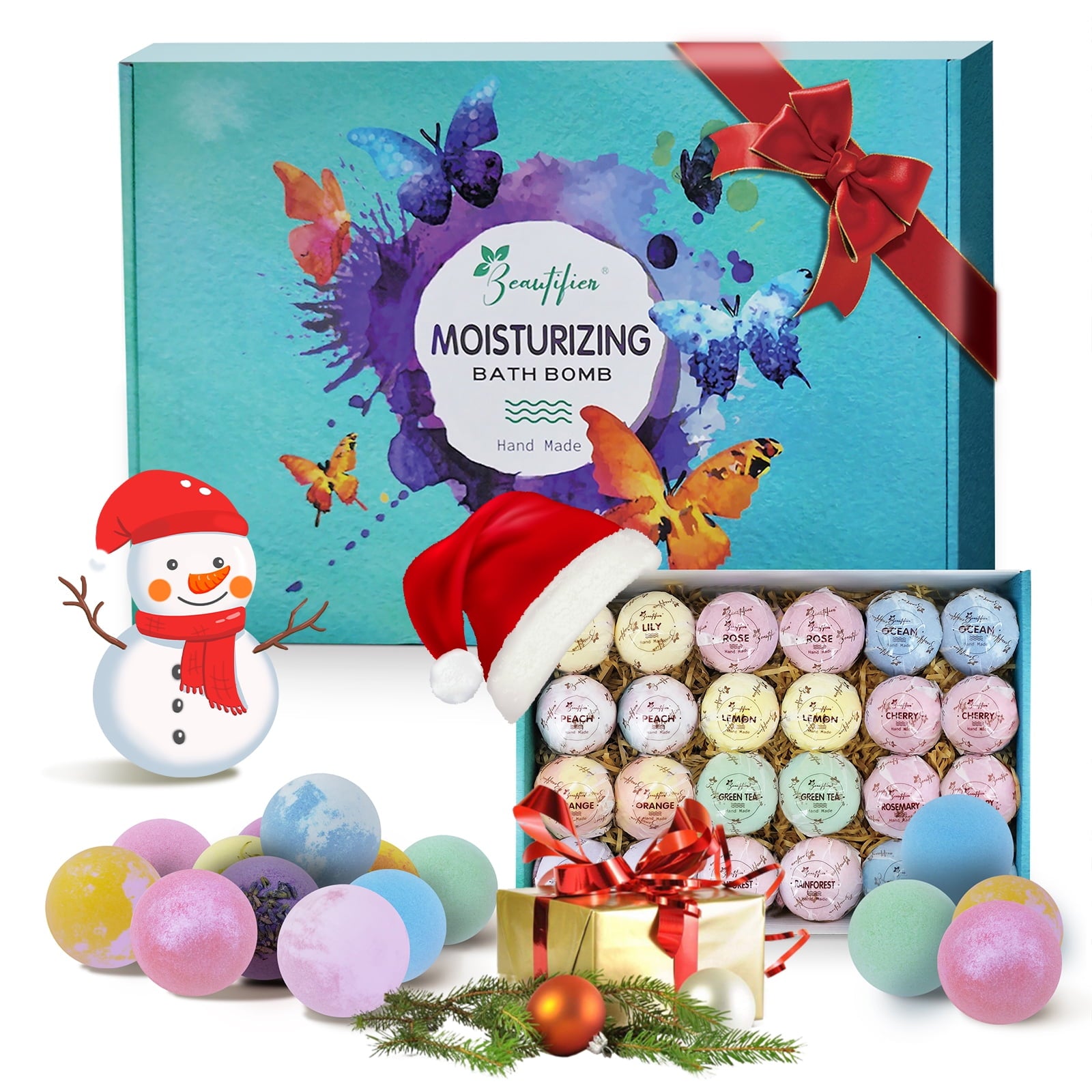 Beautifier Life 24 Pack Moisturizing Bath Bombs Gift Set,Bubble Bath Kit,Colorful,12 Scents